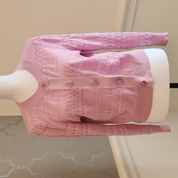 525‎ Perfect Pink Knit Cardigan Sweater Medium - Picture 1 of 10